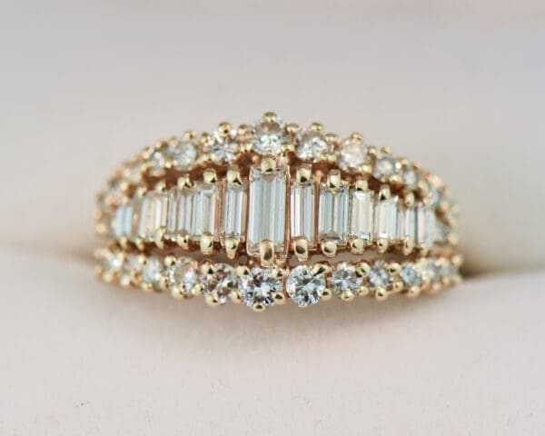 estate baguette diamond yellow gold cocktail ring 5