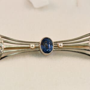 fabulous edwardian blue sapphire diamond and pearl bar pin brooch