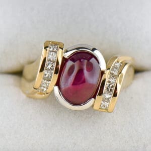 heavy 18k gold unisex ring with star ruby and diamonds