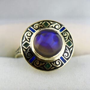 mystical black opal and enamel ring fancy mood ring