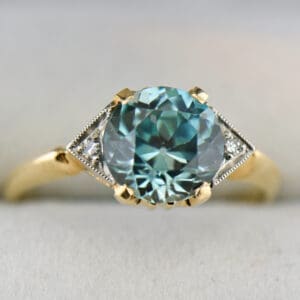 retro blue zircon and diamond 3 stone ring