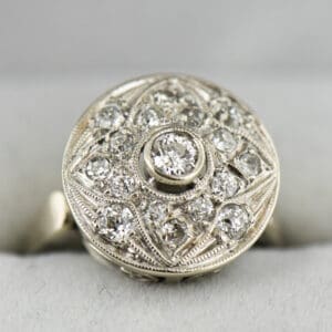 round white gold art deco diamond cluster ring