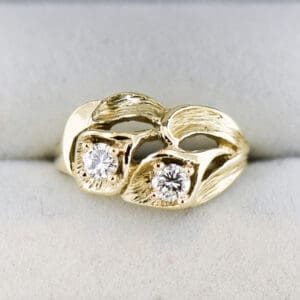 vintage 1960s carved gold calla lily floral diamond ring