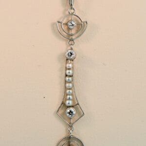 platinum diamond and pearl nouveau lavalier pendant