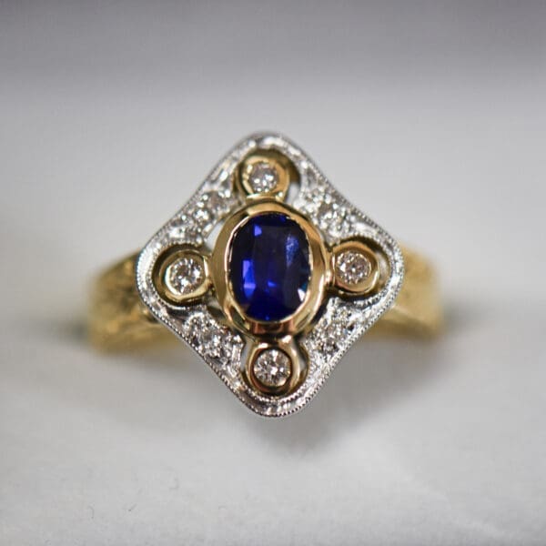 custom ring with untreated ceylon blue sapphire and diamonds 4