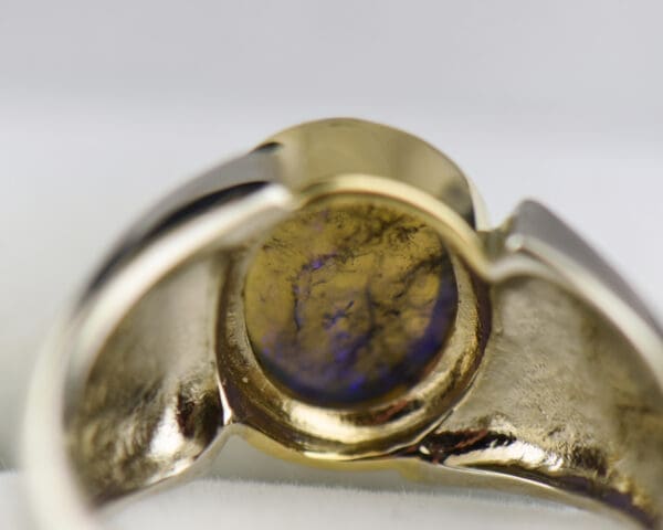 custom unisex twotone gold ring with violet galaxy black opal 5