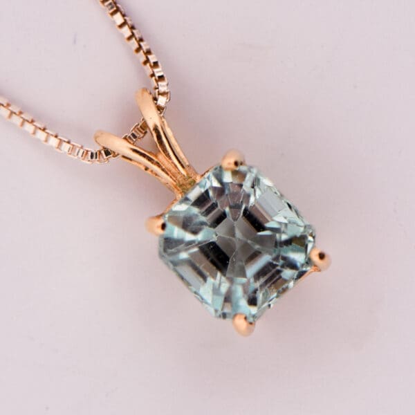 light greenish blue asscher cut aquamarine solitaire pendant