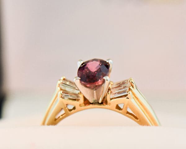 songea maroon sapphire and baguette diamond ring 3