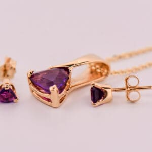 trillion amethyst pendant and stud earring set