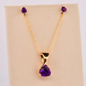 trillion amethyst pendant and stud earring set 4