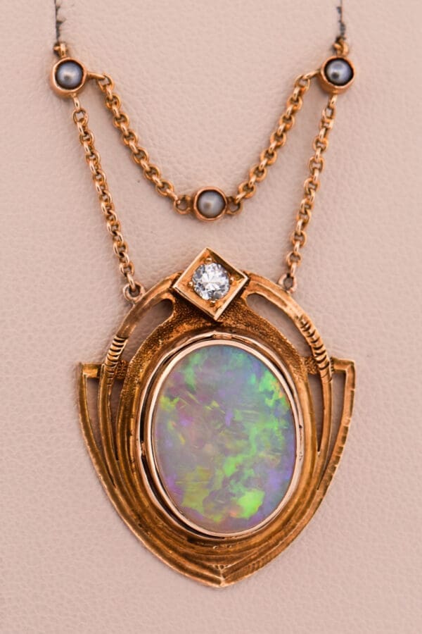 antique art nouveau gold opal diamond and pearl necklace 5