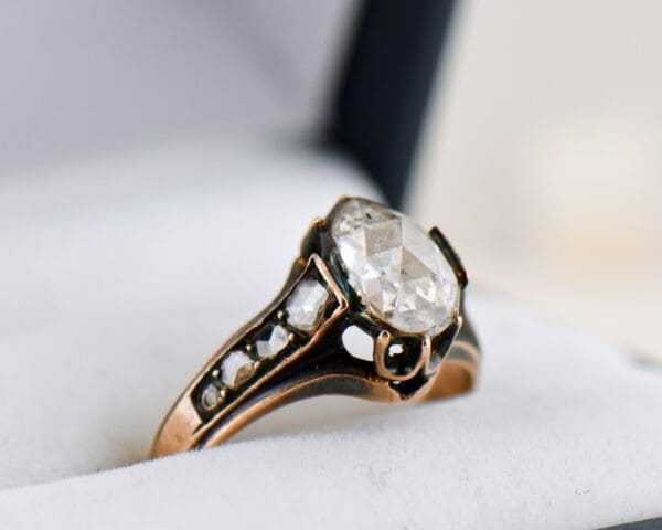 antique european rose gold and rose cut diamond engagement ring 2