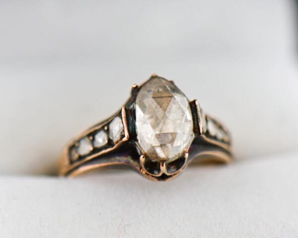 antique european rose gold and rose cut diamond engagement ring