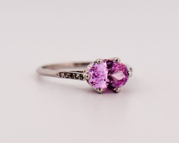 antique platinum engagement ring with lilac pink sapphire 3