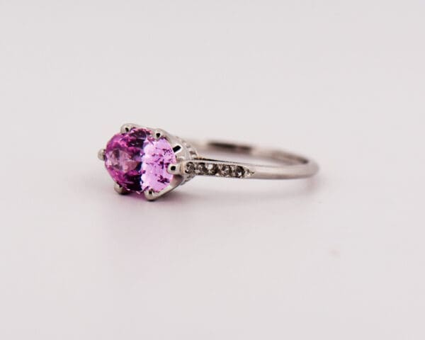 antique platinum engagement ring with lilac pink sapphire 4