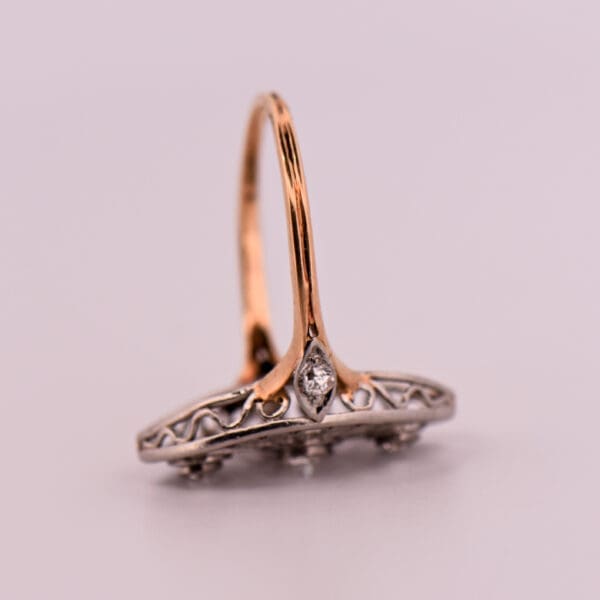 belle epoque platinum over gold filigree navette ring with diamonds 4