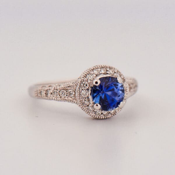 custom 1ct round blue sapphire halo engagement ring 5