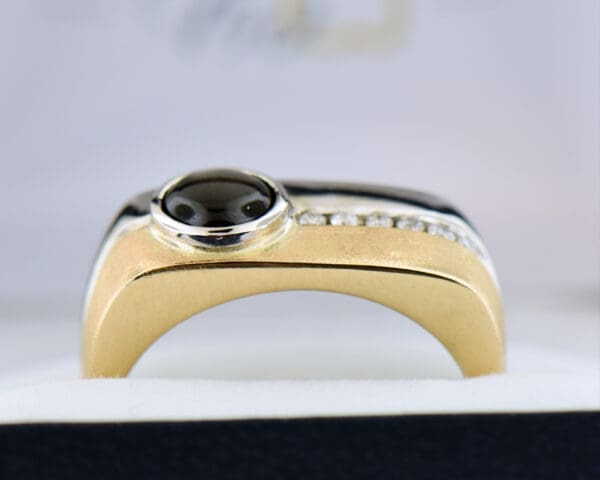 custom twotone gents ring with black star sapphire and diamonds 2