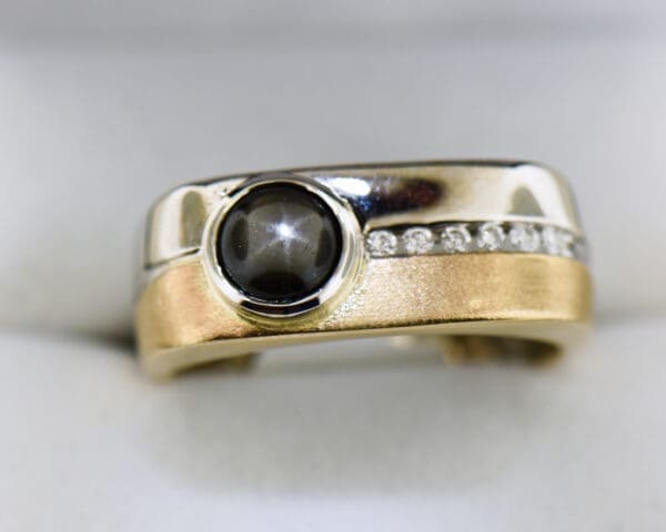 custom twotone gents ring with black star sapphire and diamonds 5