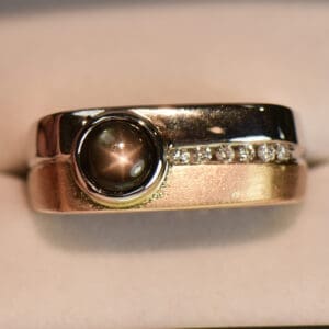 custom twotone gents ring with black star sapphire and diamonds 6