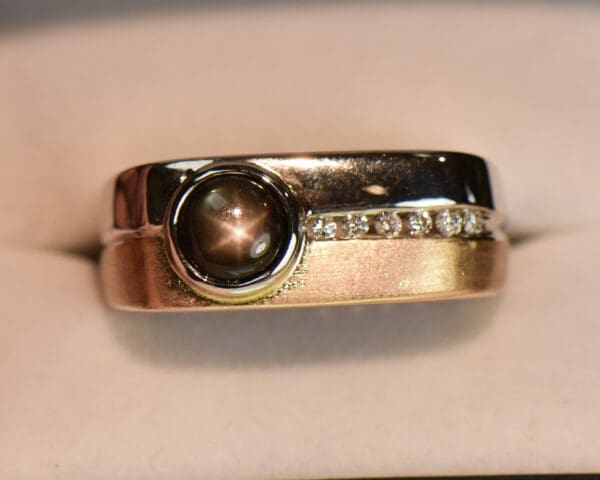 custom twotone gents ring with black star sapphire and diamonds 6