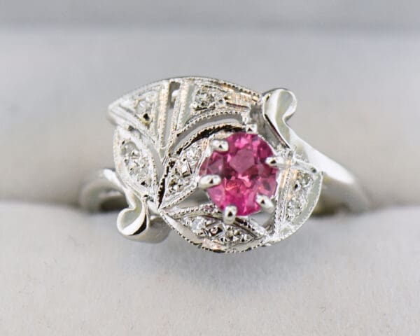 deco cluster ring with pink padparadscha sapphire and diamonds 3