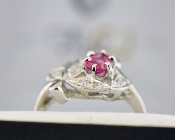 deco cluster ring with pink padparadscha sapphire and diamonds 4