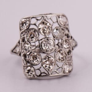 edwardian platinum and diamond rectangular filigree cluster ring