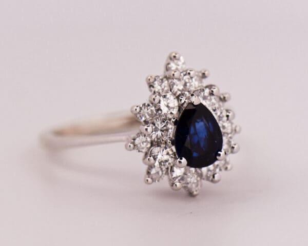 estate pear shape blue sapphire and double halo engagement ring 2