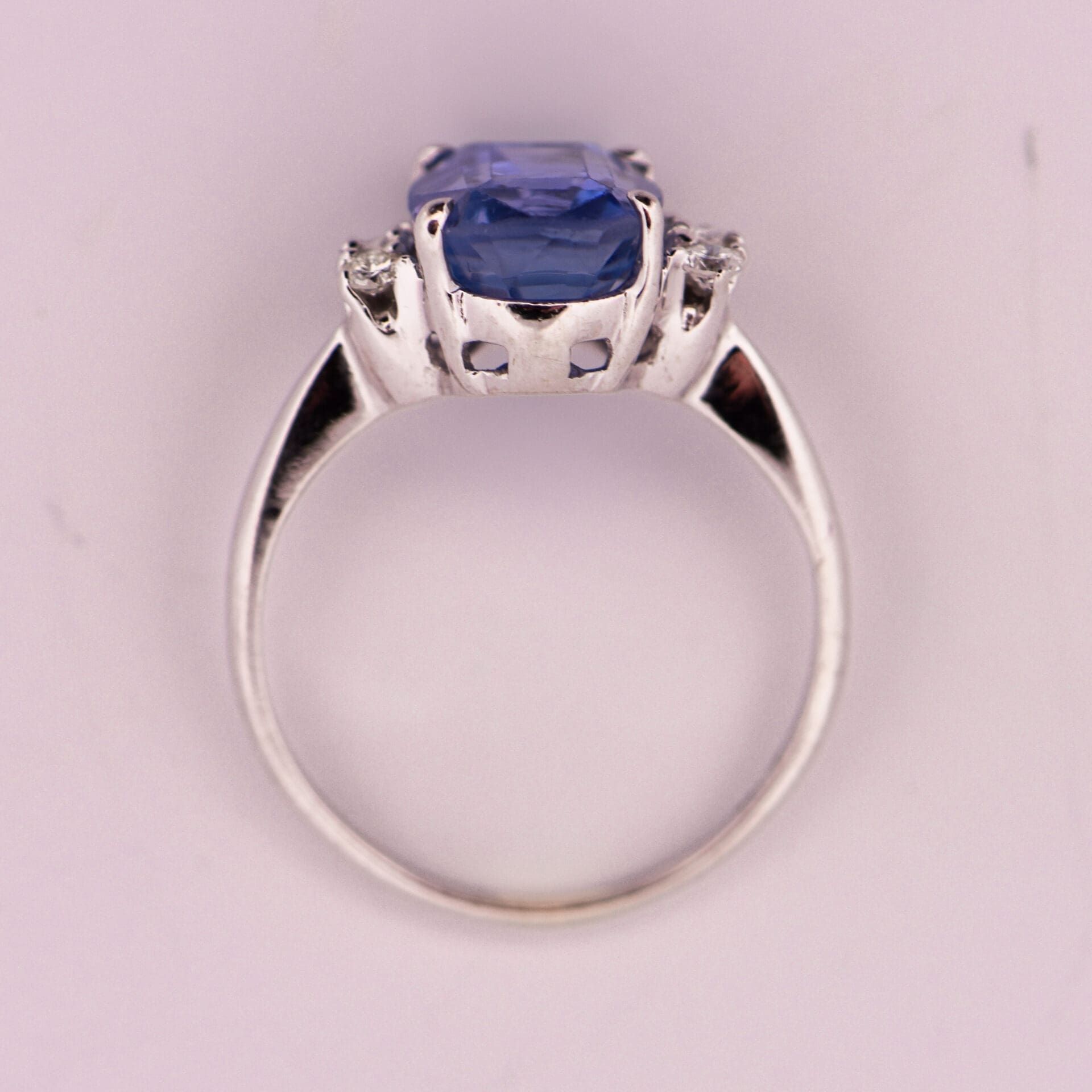 mid century untreated ceylon cornflower blue sapphire and diamond ring 2