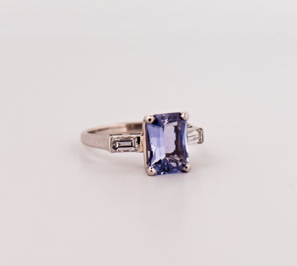 periwinkle blue sapphire and baguette diamond ring in platinum 4