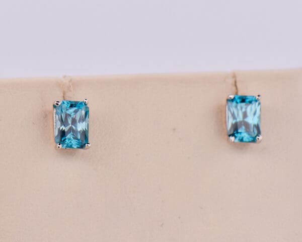 radiant cut natural blue zircon stud earrings 2