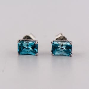 radiant cut natural blue zircon stud earrings