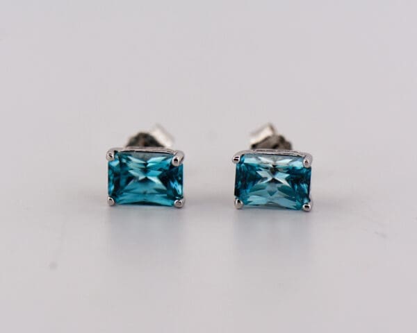 radiant cut natural blue zircon stud earrings