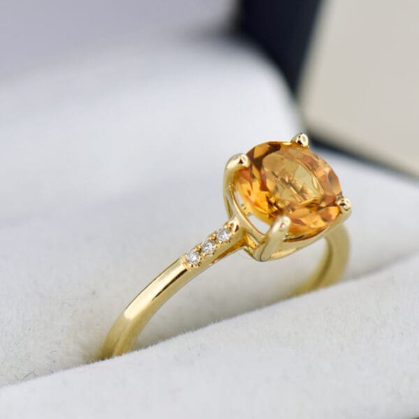 round citrine and diamond accented solitaire ring 2