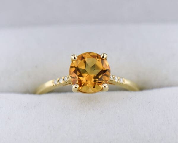 round citrine and diamond accented solitaire ring