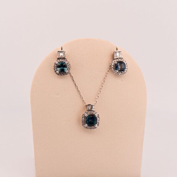 teal sapphire pendant and earring set montana sapphire jewelry