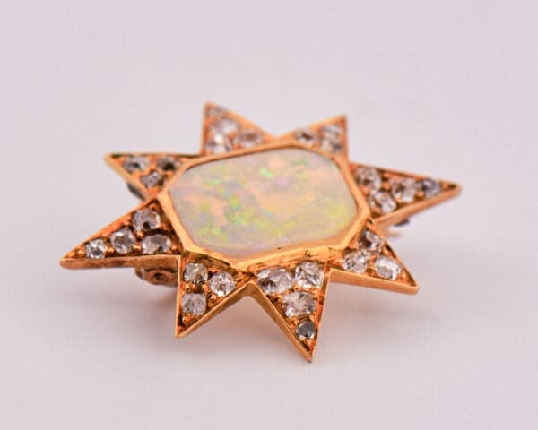 victorian star brooch with opal and old mine cut diamonds 3