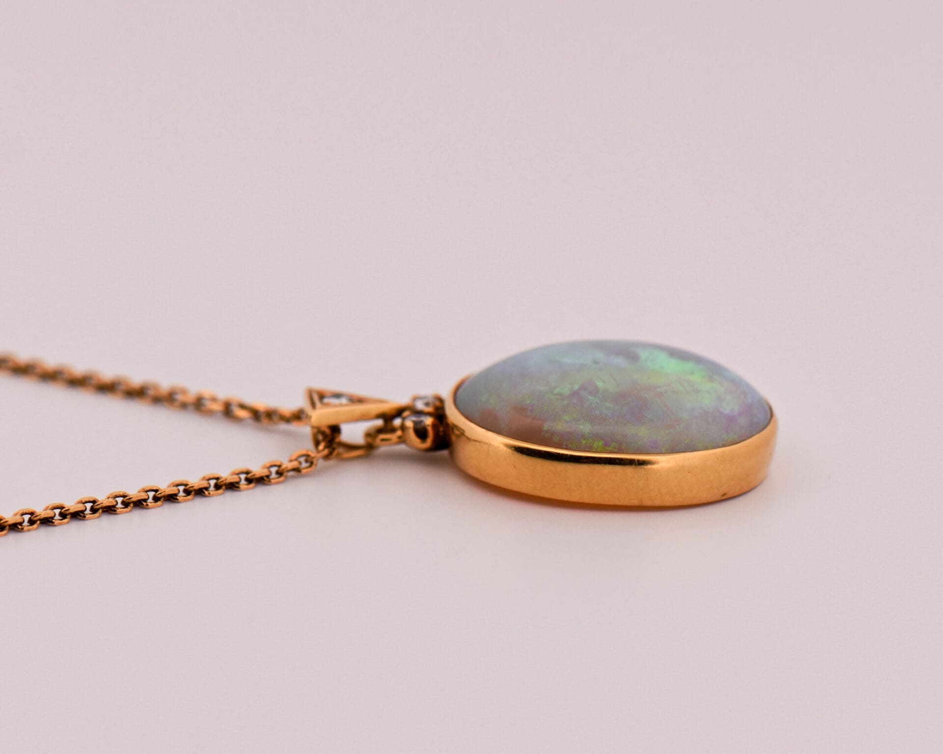 vintage bezel set yellow gold crystal opal and diamond pendant 3