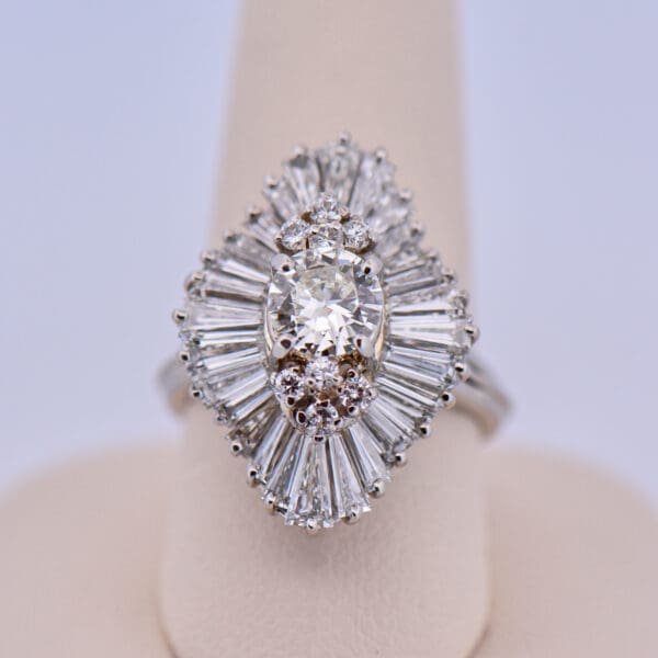 amazing diamond ballerina ring with old euro center and baguette accents 3