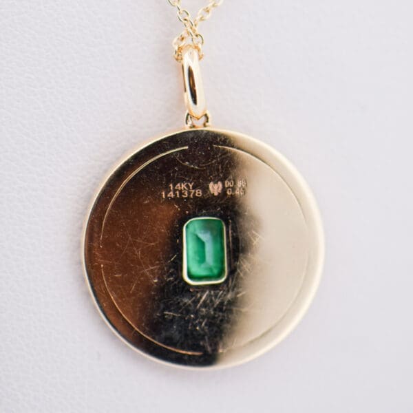 custom sunburst pendant with zambian emerald and diamonds 3