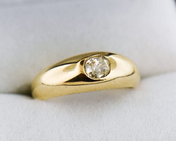 old mine cut diamond low profile gold band ring