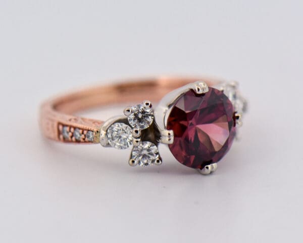 rare purple zircon ring set in rose gold mount