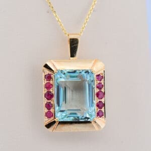 retro 1940s aquamarine and ruby pendant and earring set