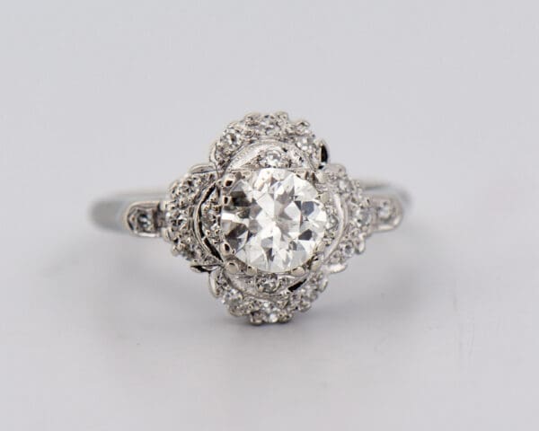 unusual art deco diamond ring with 1ct old euro center 3