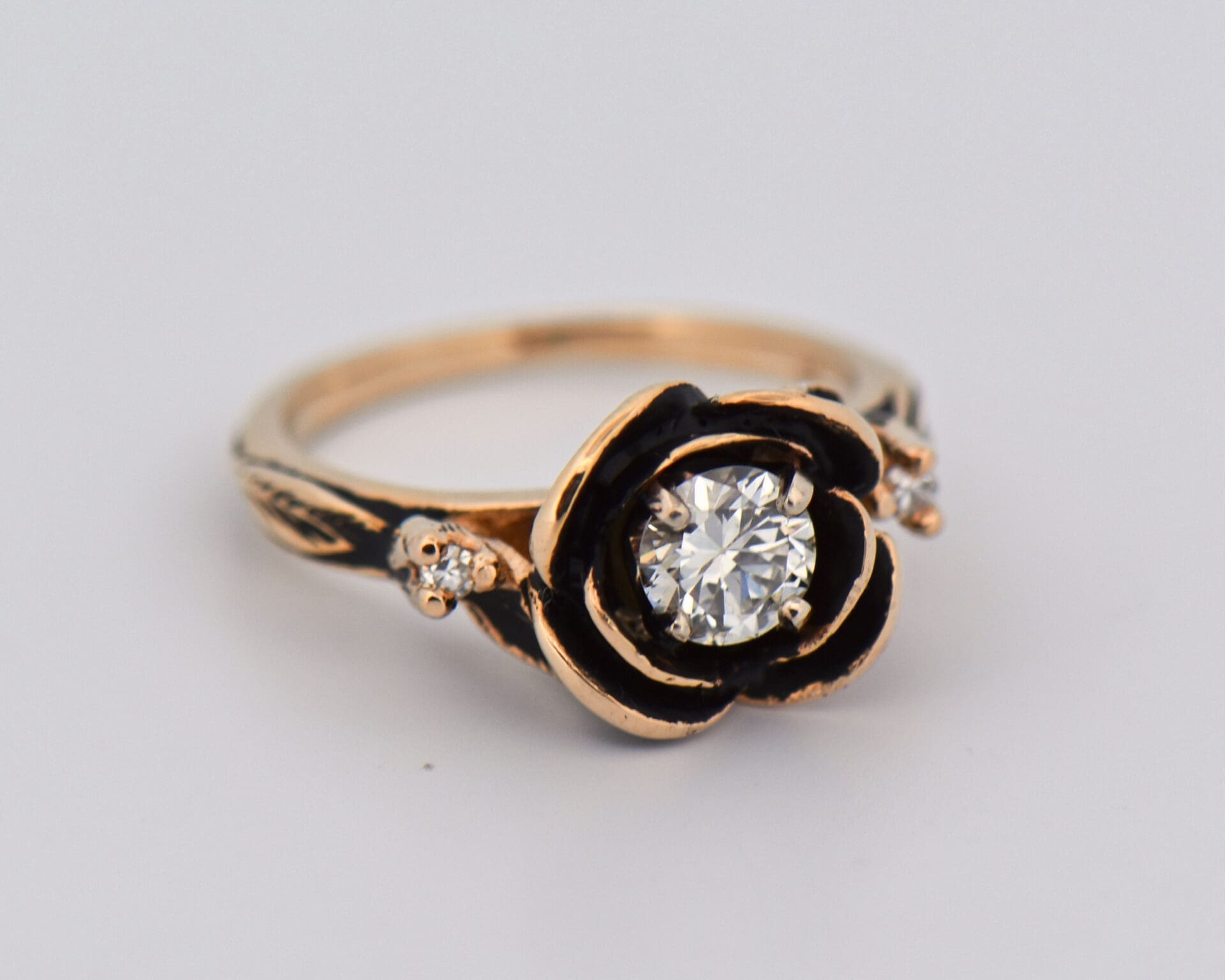 vintage carved gold antiqued rose ring floral diamond engagement ring 4