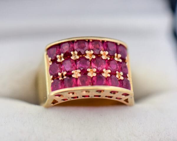 wide ruby gold band ring rare purplish red rubies 3