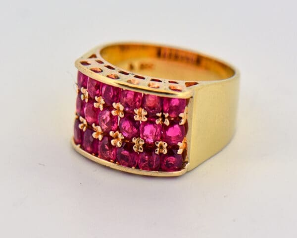 wide ruby gold band ring rare purplish red rubies 4