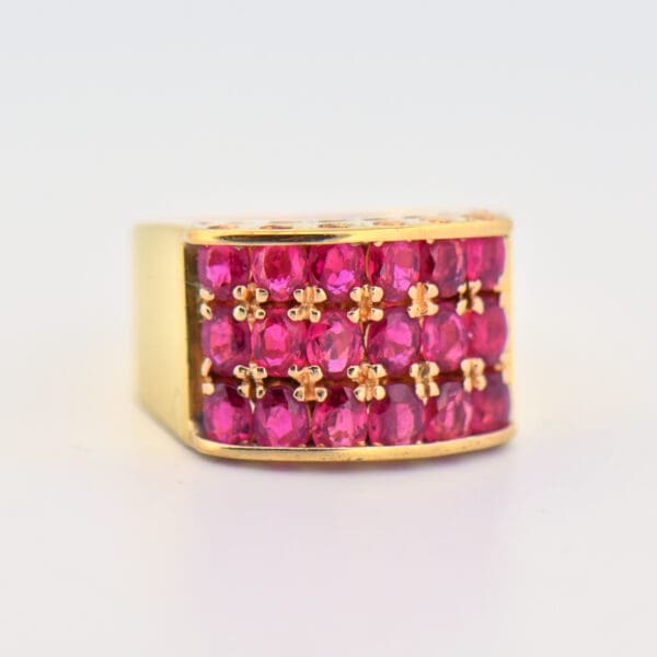 wide ruby gold band ring rare purplish red rubies