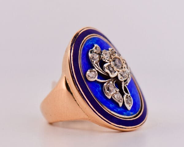 antique floral blue enamel and diamond ring yellow gold 2